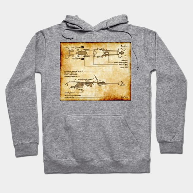 Speedy Hoverbike Parchment Blueprint Hoodie by Starbase79